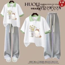 批发230克纯棉双纱<b class='q'>女</b><b class='q'>童</b><b class='q'>夏季</b><b class='q'>短袖</b><b class='q'>套装</b>2026新款休闲中<b class='q'>大</b><b class='q'>童</b>多巴胺两件套