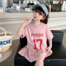 批发230克纯棉双纱<b class='q'>女</b><b class='q'>童</b><b class='q'>夏季</b><b class='q'>短袖</b><b class='q'>套装</b>2026新款休闲中<b class='q'>大</b><b class='q'>童</b>多巴胺两件套