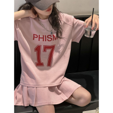 批发230克纯棉双纱<b class='q'>女</b><b class='q'>童</b><b class='q'>夏季</b><b class='q'>短袖</b><b class='q'>套装</b>2026新款休闲中<b class='q'>大</b><b class='q'>童</b>多巴胺两件套