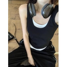 批发曾小咸 基础团宠 <b class='q'>韩版</b>修身无袖打底上衣女早春显瘦假两件背心吊带