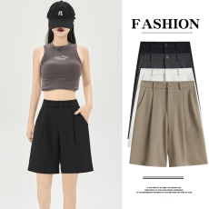 批发实拍西装<b class='q'>短裤</b>女夏季薄款2026新款小个子休闲a字中裤五分裤子垂感