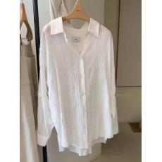 批发实价法式白色肌理感天丝防晒衬衫女<b class='q'>夏季</b>薄款衬衣外套宽松上衣