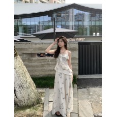 批发水墨印花荷叶边<b class='q'>吊带</b><b class='q'>背心</b>女夏季新款显瘦高腰半身裙时尚套装潮