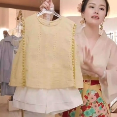 批发【原版面料】<b class='q'>女童</b>套<b class='q'>装</b>2024洋气儿童镂空<b class='q'>娃娃衫</b>女孩时髦短裤两件套