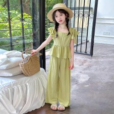 批发<b class='q'>女童</b>夏<b class='q'>季</b>套装2024新款女孩小飞袖<b class='q'>娃娃衫</b>儿童夏装上衣防蚊裤两件套