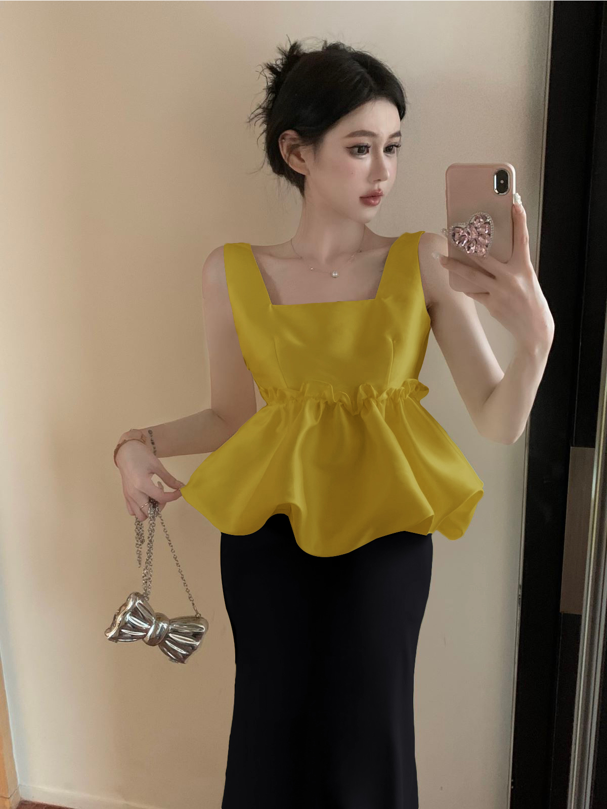 PF16469# 时尚减龄方领收腰无袖吊带背心上衣女裝貨源服裝批發