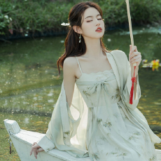 批发超仙汉服女中国风改良版<b class='q'>连衣裙</b>吊带+披肩两件套古风春夏秋季