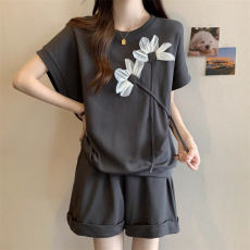 批发官图后包领仿棉珠地不起球抖音质量<b class='q'>花朵</b>短袖<b class='q'>T</b><b class='q'>恤</b>两件套韩版