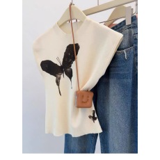批发夏季<b class='q'>韩版</b>气质修身蝴蝶印花设计感针织衫短袖上衣