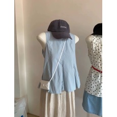 批发<b class='q'>韩国</b>货上衣女夏装薄荷曼波绿色坎肩无袖背心蓬蓬娃娃衫