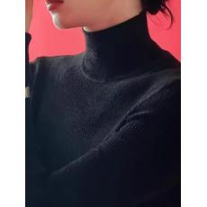 批发明星刘诗诗<b class='q'>同款</b>羊毛高级感黑色半高领针织打底女修身内搭毛衣春秋