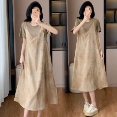 批发实拍2026夏季新款拼接吊带假两件连衣裙女气质<b class='q'>宽松</b>显瘦休闲长裙