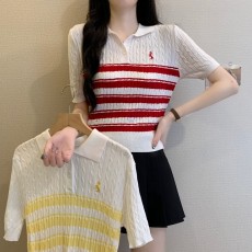 批发实拍实价夏季新款<b class='q'>学院风</b>条纹撞色设计感百搭洋气显瘦polo领针织衫
