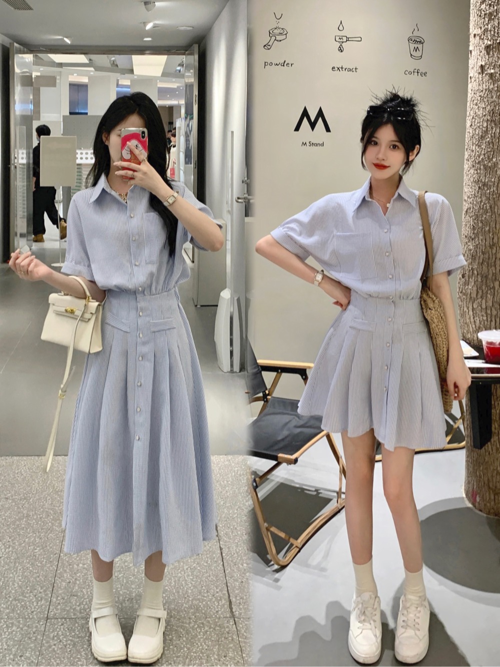 MY5002# 大码女装夏季新款条纹衬衫裙胖MM显瘦休闲polo领短袖连衣裙女裝貨源服裝批發