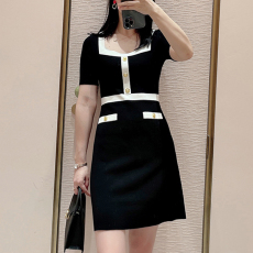 批发Angelababy<b class='q'>杨颖</b><b class='q'>同款</b>方领连衣裙女夏高腰显瘦小香风短款裙子