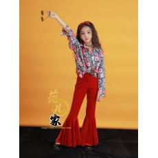 批发女童六一儿童节演出<b class='q'>服装</b>2024新款复古港风碎花衬衫8090年代潮服