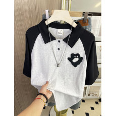 批发实拍 21支210g精梳纯棉美式复古卡通刺绣polo领<b class='q'>体恤</b>翻领短袖上衣