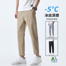 批发实拍夏季冰丝九分新款休闲港风专治腿粗宽松舒适百搭休闲裤