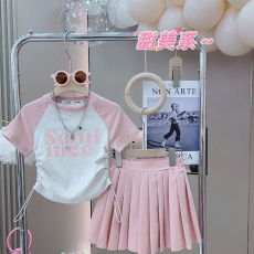 批发230克纯棉双纱<b class='q'>女</b><b class='q'>童</b><b class='q'>夏季</b><b class='q'>短袖</b><b class='q'>套装</b>2026新款休闲中<b class='q'>大</b><b class='q'>童</b>多巴胺两件套