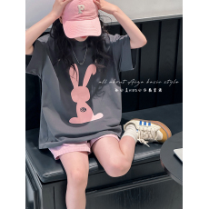 批发230克纯棉双纱<b class='q'>女</b><b class='q'>童</b><b class='q'>夏季</b><b class='q'>短袖</b><b class='q'>套装</b>2026新款休闲中<b class='q'>大</b><b class='q'>童</b>多巴胺两件套