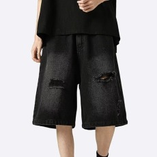 批发破洞牛仔短裤男夏季薄款美式高街潮牌外穿直筒裤痞帅休闲五分裤子