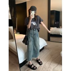 批发大码<b class='q'>牛仔</b>半身裙女夏季高腰显瘦美式复古毛边直筒裙辣妹a字包臀长