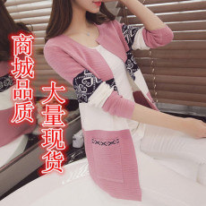 批发2025<b class='q'>韩版</b>中长款开衫针织衫口袋复古民族风长袖外套毛衣