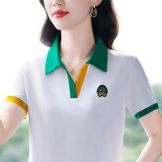 批发2026<b class='q'>夏</b>新款纯棉短袖t恤女士短款上衣洋气显瘦休闲polo衫翻领设计