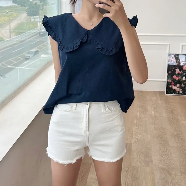 chic 한국 스타일 여름 미니멀리즘 캐주얼 연령 감소 베이비 칼라 다용도 민소매 조끼 셔츠 맨위
