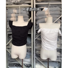 批发13C <b class='q'>自由</b><b class='q'>呼吸</b>感 纯色一字领修身云朵袖蕾丝衫收腰短款露肩上衣女