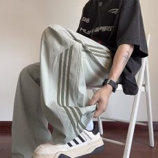 批发条纹速干裤子男春夏季薄款宽松阔腿运动裤潮牌美式青少年休闲裤