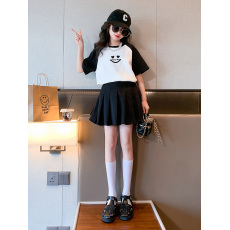 批发230克纯棉双纱<b class='q'>女</b><b class='q'>童</b><b class='q'>夏季</b><b class='q'>短袖</b><b class='q'>套装</b>2026新款休闲中<b class='q'>大</b><b class='q'>童</b>多巴胺两件套