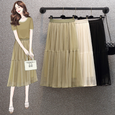 批发实拍<b class='q'>大码</b>女装夏装新款胖mm<b class='q'>时尚</b>百搭气质减龄显瘦网纱半身裙大摆裙