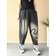 批发非实拍 文艺<b class='q'>复古</b>刺绣大码牛仔裤女宽松大码九分哈伦裤薄款夏裤