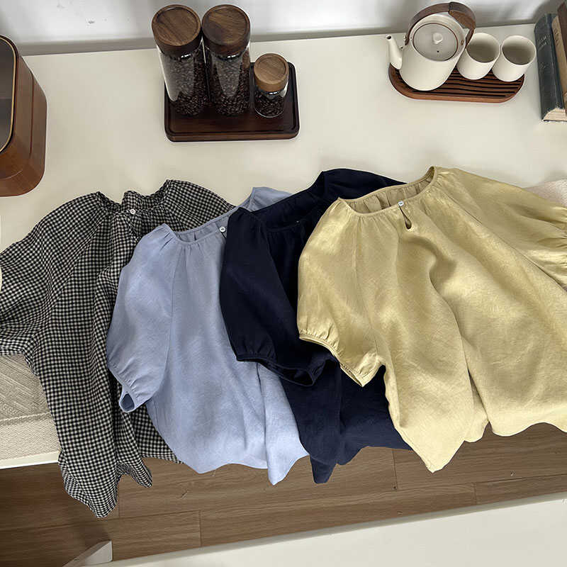 면 린넨 셔츠 반팔 캐주얼 다용도 여름 단색 한국 스타일 레트로 미니멀리즘