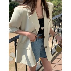 批发有货 chic 夏季百搭时尚气质宽松后开叉短袖<b class='q'>西装外套</b><b class='q'>女</b>薄款