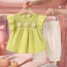 批发<b class='q'>女童</b>夏<b class='q'>季</b>套装2024新款女宝宝<b class='q'>娃娃衫</b>两件套韩版儿童上衣防蚊裤薄款