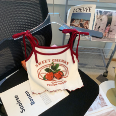 批发<b class='q'>实拍</b>樱桃印花辣妹吊带背心女夏季新款甜美可爱内搭外穿上衣