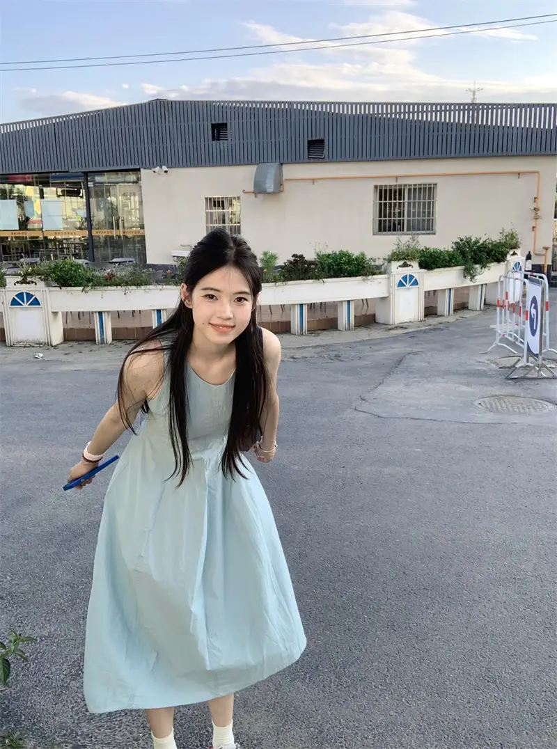 라운드넥 민소매 허리라인 원피스 상세 이미지 6