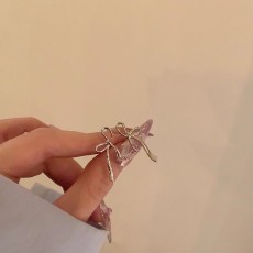 批发S925银针轻奢小众简约蝴蝶结耳钉女百搭超仙气质金属感耳环耳饰品