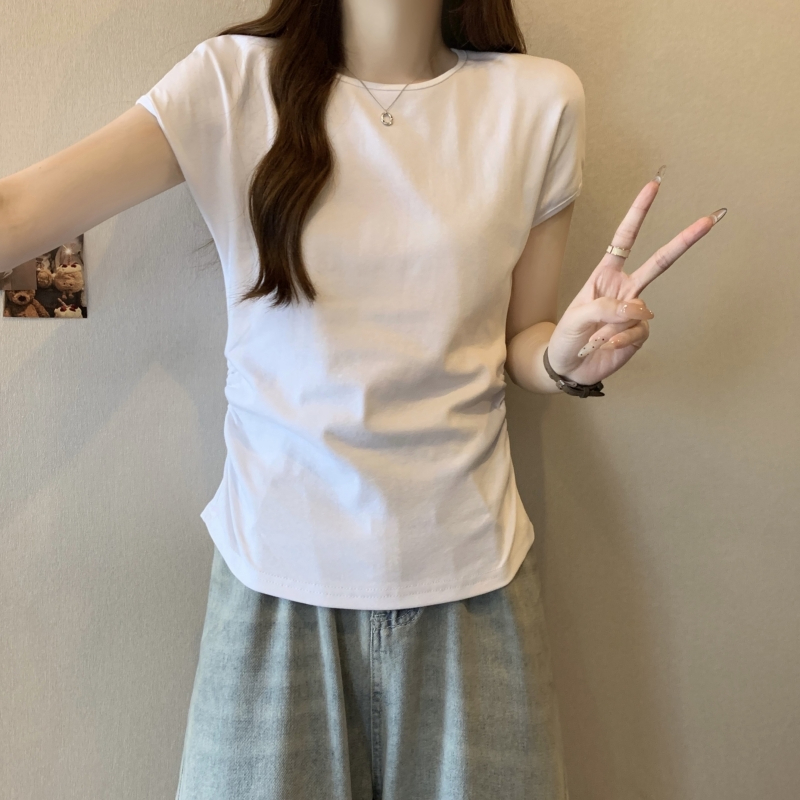 PF16566# 40支纯棉 2024夏装短袖T恤女修身百搭上衣女裝貨源服裝批發