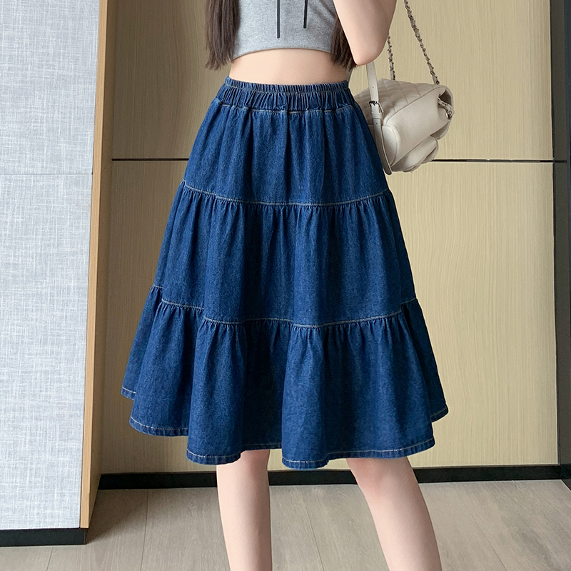 RY3841# 天丝牛仔半身裙女夏季2026新款小个子高腰a字百褶短裙五分...