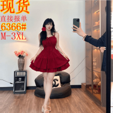 批发人间梦露微<b class='q'>胖</b>甜辣风红色连衣裙蓬蓬蛋糕裙辣妹吊带裙