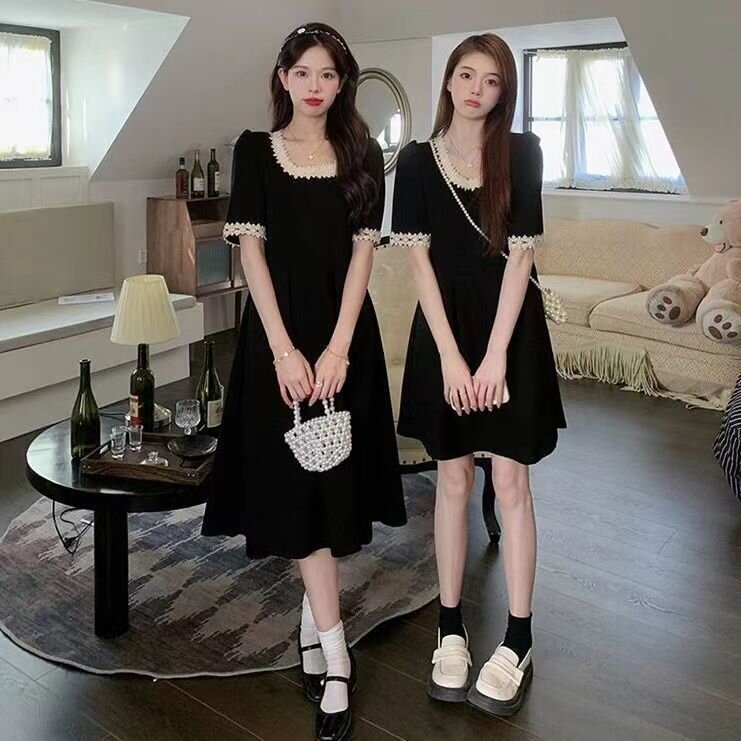 2026 여름 새로운 슈퍼 슬림해 보이는 작은 검은 드레스 새로운 그는 벤 바람 프랑스식 허리 수축 패션 품격 검정색 드레스