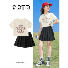 批发230克纯棉双纱<b class='q'>女</b><b class='q'>童</b><b class='q'>夏季</b><b class='q'>短袖</b><b class='q'>套装</b>2026新款休闲中<b class='q'>大</b><b class='q'>童</b>多巴胺两件套