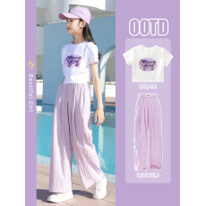 批发230克纯棉双纱<b class='q'>女</b><b class='q'>童</b><b class='q'>夏季</b><b class='q'>短袖</b><b class='q'>套装</b>2026新款休闲中<b class='q'>大</b><b class='q'>童</b>多巴胺两件套