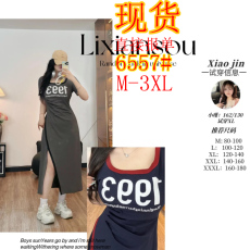 批发魔法比例微胖美式复古开叉<b class='q'>连衣裙</b>夏季撞色A字裙短裙