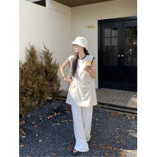 批发实拍实价  夏季新款棉麻重工卡通刺绣撞色领口无袖背心裙