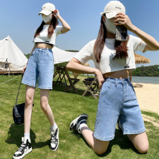 批发实拍夏季新款<b class='q'>牛仔</b><b class='q'>短裤</b>女五分裤子新款<b class='q'>高腰</b>显瘦裤宽松大码中裤潮女
