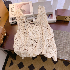 批发实拍大码韩版镂空针织吊带背心女夏季新款<b class='q'>设计</b>感宽松外穿短款上衣